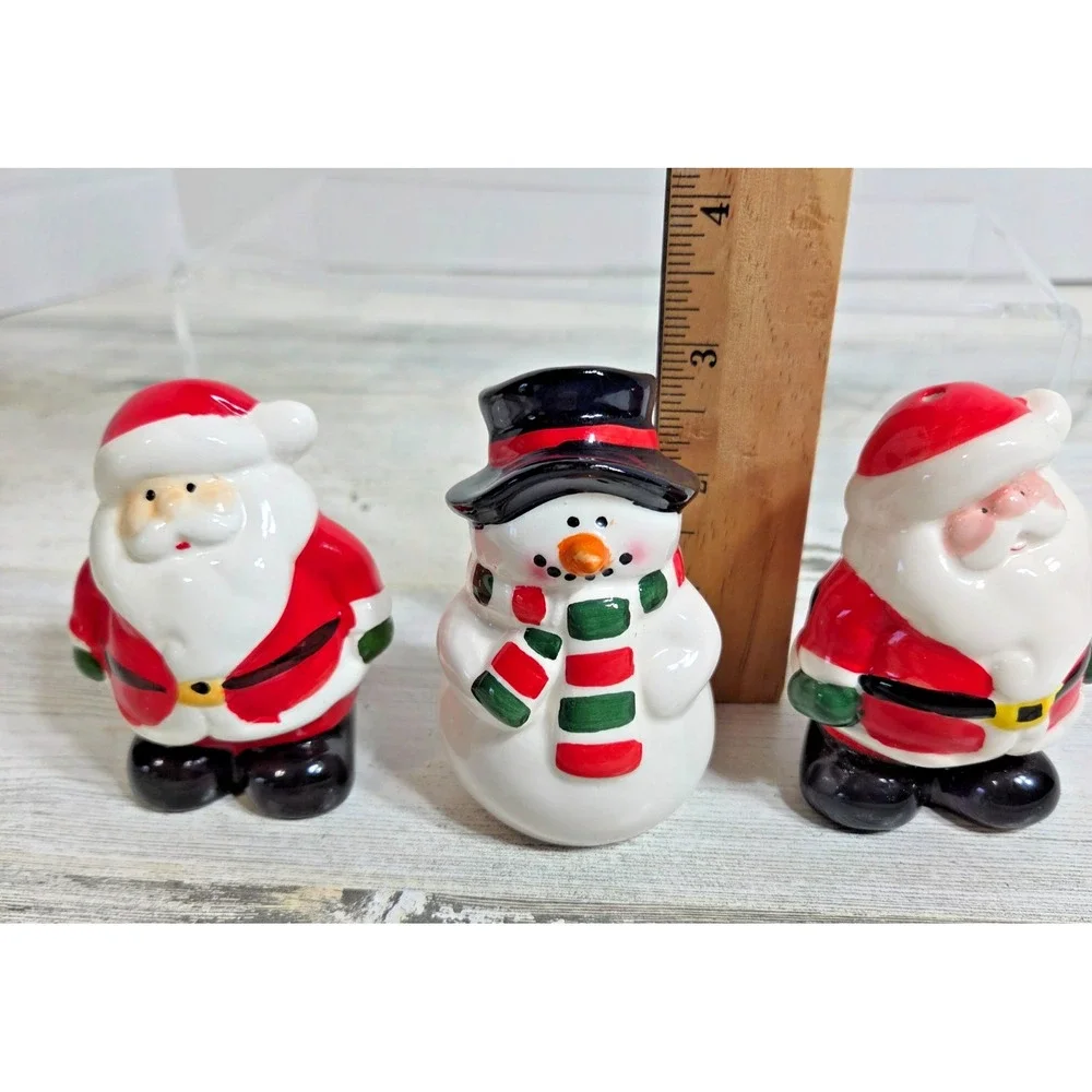 Vintage Ceramic Christmas 3pc Lot Santa Snowman Salt&Pepper Shakers & Toothpick